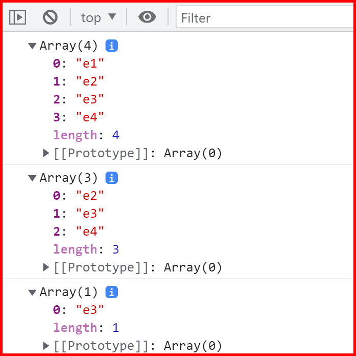 Picture showing the output of Array slice function in JavaScript